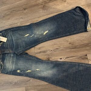 Seven7 Dark Blue Distressed Wide Leg Jeans